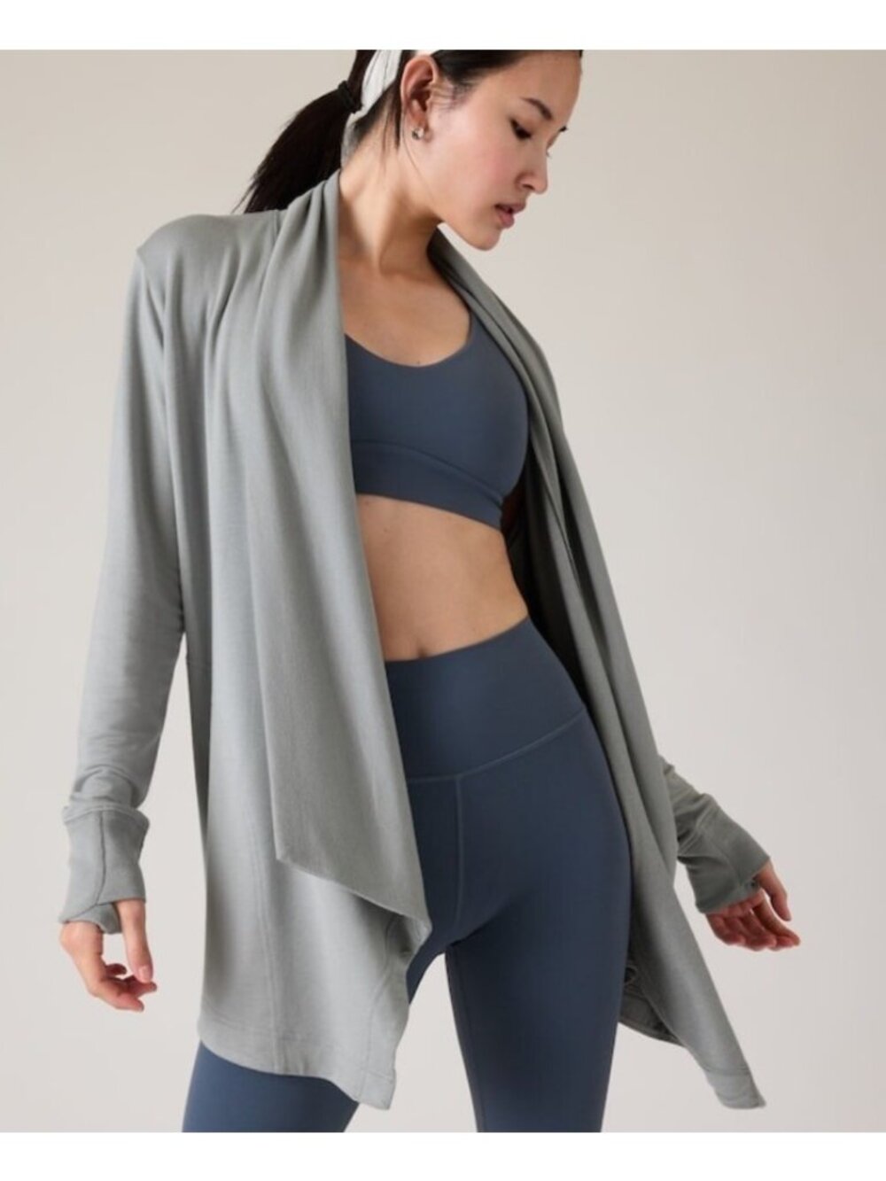 New Athleta L Pranayama Restore Modal Wrap Storm Cloud Gray Sweater Large